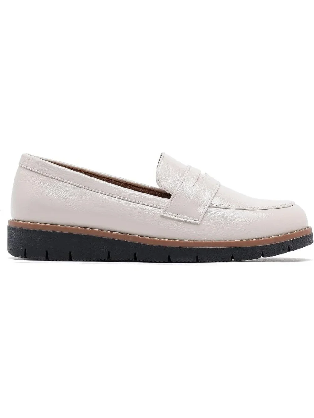 🆕Women's Bright Beige Round Toe Platform Chunky Heeled Loafers Business Shoes